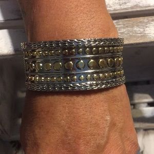 Vintage clamper bracelet silver and gold tone